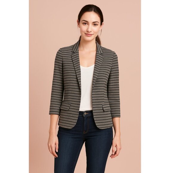 Anthropologie Striped Open-Front Knit Cardigan Blazer Lightweight Layering L - Picture 1 of 11